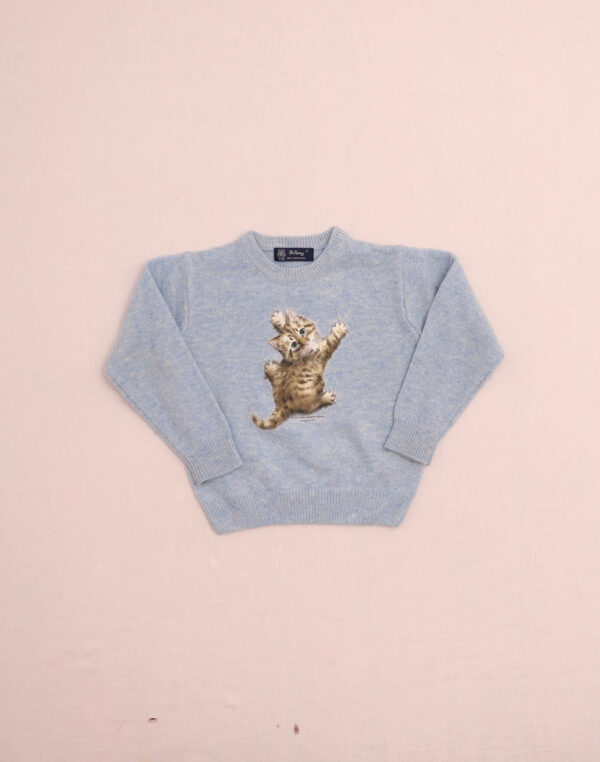 Pull bleu laine d&rsquo;agneau chaton