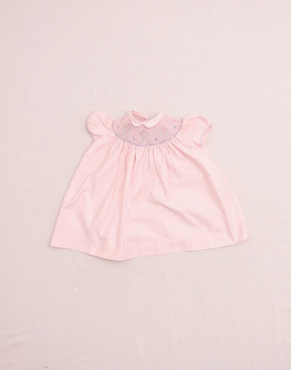 Robe rose à smocks fleuris 1960